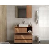 Conjunto De Banheiro Armário C/ Espelho Bn3602 Balcão Suspenso Bn3601 E Balcão C/ Rodizios Bn3603 S/ Cuba Pia 80cm Cor Amêndoa - Tecno Mobili