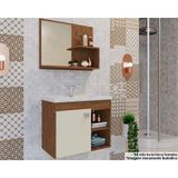 Balcão P/ Banheiro Suspenso Lótus Bia 1pta E 2nichos +armário Espelheira +bancada Pia 55cm Cor Amendoa/off White - Mgm