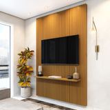 Painel para TV até 55 Polegadas Ripado Impressão 3D Egeo com Prateleira 1,35m Cedro EDN
