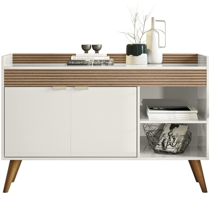 Balcao Aparador Buffet 120 Cm 2 Portas Off White Madeira Dmad