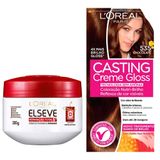 Kit Creme De Tratamento Elseve Reparação Total 5 300g E Tintura Creme Casting Creme Gloss L&#39;oréal Chocolate 535