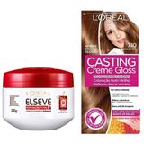 Kit Creme De Tratamento Elseve Reparação Total 5 300g E Tintura Creme Casting Creme Gloss L&#39;oréal Cocadinha 710