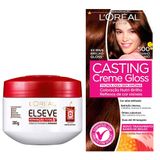 Kit Creme De Tratamento Elseve Reparação Total 5 300g E Tintura Creme Casting Creme Gloss L&#39;oréal Castanho Claro 500