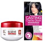 Kit Creme De Tratamento Elseve Reparação Total 5 300g E Tintura Creme Casting Creme Gloss L&#39;oréal Preto Azulado 210
