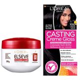 Kit Creme De Tratamento Elseve Reparação Total 5 300g E Tintura Creme Casting Creme Gloss L&#39;oréal Preto Noite 100