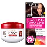 Kit Creme De Tratamento Elseve Reparação Total 5 300g E Tintura Creme Casting Creme Gloss L&#39;oréal Castanho Escuro 300
