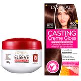 Kit Creme De Tratamento Elseve Reparação Total 5 Com 300g E Tintura Creme Casting Creme Gloss L&#39;oréal Castanho Natural 400