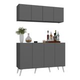 Kit Bar Armário Aéreo E Aparador 4 Portas Retrô Multimóveis Mp1086 Grafite/branco