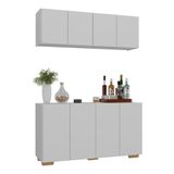 Kit Bar Armário Aéreo E Aparador 4 Portas Multimóveis Mp1087 Branco/natural