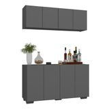 Kit Bar Armário Aéreo E Aparador 4 Portas Multimóveis Mp1087 Grafite/preto