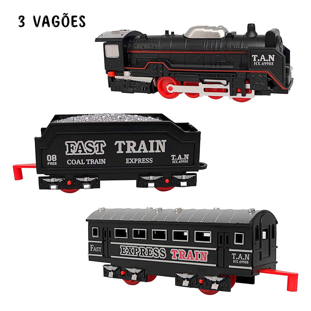 Trem Ferroviário De Brinquedo Com 3 Vagões 15 Trilhos Com Som E Luz ...