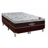 Cama Box Casal: Colchão Molas Ortobom Superpocket Sleep King Látex + Base Crc Suede Brown(138x188)