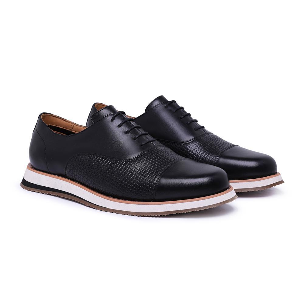 Sapato Masculino Casual Oxford Couro Textura Bico Redondo Preto 44