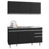 Armário Aéreo Argélia E Balcão Gabinete Com Pia Inox Marrocos 150cm Preto - Lumil Móveis