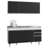 Armário Aéreo Argélia E Balcão Gabinete Com Pia Inox Marrocos 150cm Branco/preto - Lumil Móveis