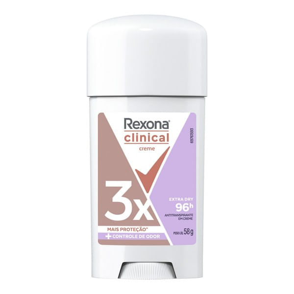 Desodorante Rexona Feminino Clinical Extra Antitranspirante 96h Com 58g Desodorante Creme Rexona Feminino Clinical Extra 58g