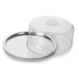 Boleira Prato Para Bolo Cupcake Pop Base De Aço Inox Com Cúpula Acrílica Tampa Multiuso Casa Cozinha