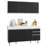Armário Aéreo Argélia E Balcão Gabinete Para Pia 150cm Com Tampo Marrocos  Branco/preto - Lumil Móveis