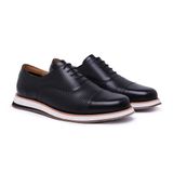 Sapato Masculino Casual Oxford Couro Textura Bico Redondo Preto 38