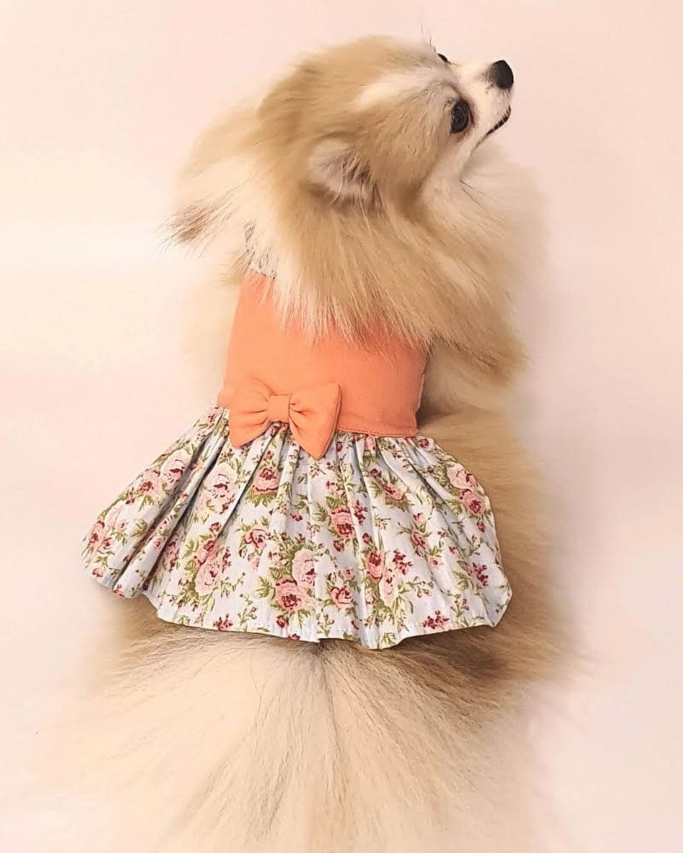 Pet Vestido Tricoline Floral com Sarja Rosa Puro Algodão - Petisco