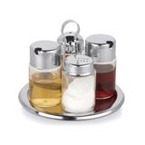 Galheteiro De Vidro Redondo 5 Peças Kit Salada Mesa Cozinha Saleiro Paliteiro Azeiteiro Vinagreiro