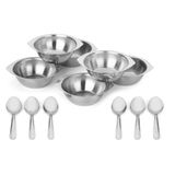 Conjunto Para Servir Sobremesa 6 Bowls Inox + 6 Colheres Inox Kit Completo Multiuso Entradas Sorvete Torta Bolacha