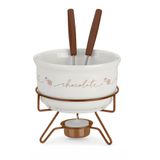Conjunto Aparelho De Fondue Chocolate Porcelana Casal 5 Peças Doce Frutas Cerâmica