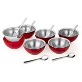 Conjunto Sobremesa Vermelho Vision Bowls Colheres Multiuso Servir Mesa Sorvete Pudim Torta Bolacha