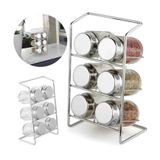 Porta Condimentos Temperos De Bancada 6 Potes De Vidro 100ml Tampa Inox Suporte Aramado