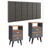 Cabeceira Estofada Modular Box Casal 1,40 Julia Cinza Jogo 2 Mesinha Pequena Gaveta Nicho Canto Cama Cinza/cinamomo Classic New-rpm