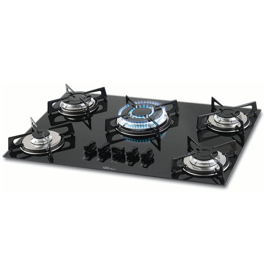 Cooktop À Gás Fischer 5 Bocas 1 Tripla Chama Preto 1743-5733 Bivolt