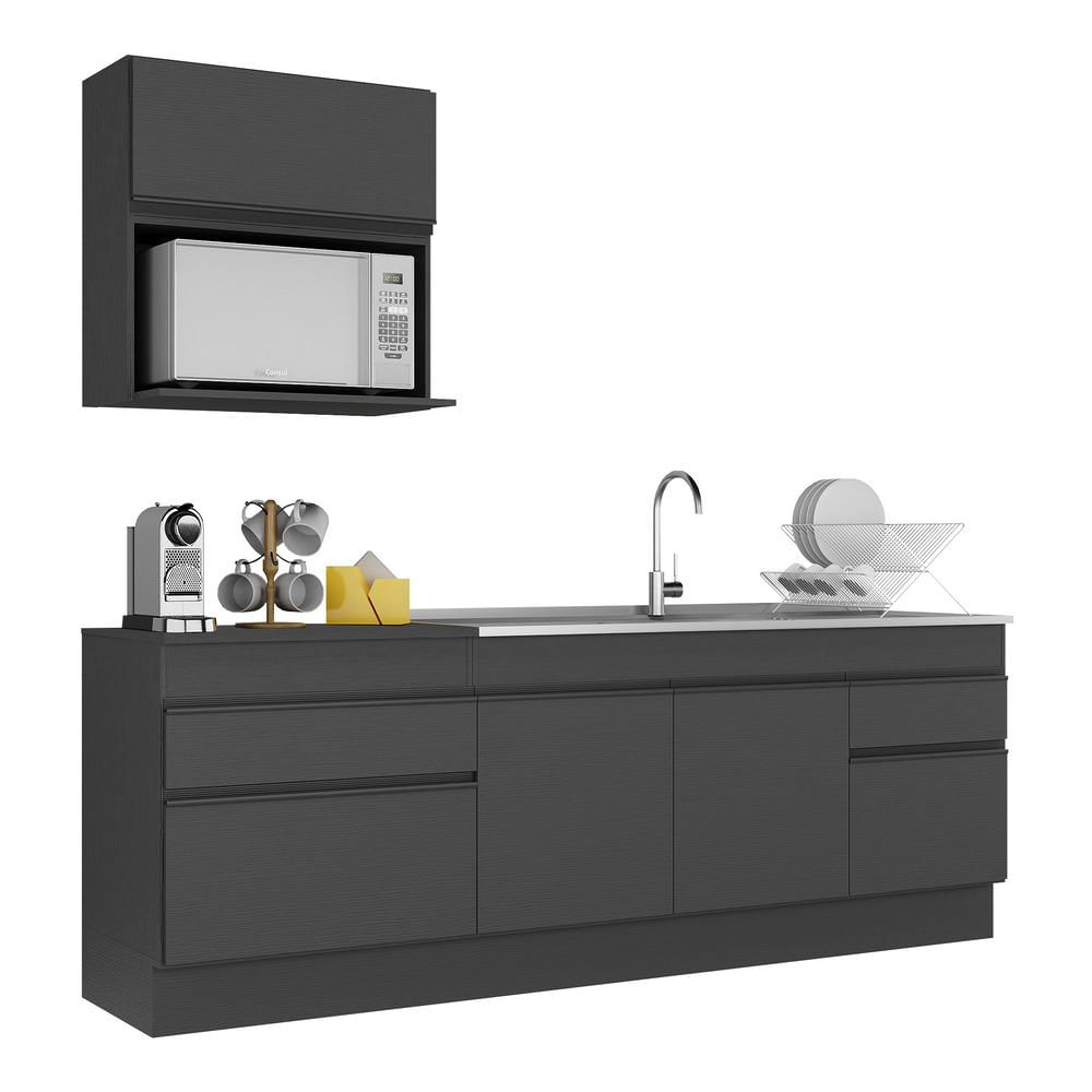 Armário De Cozinha Compacta 220cm Com Rodapé Veneza Multimóveis V2110 Preto