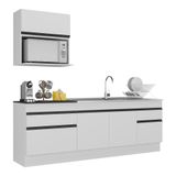 Armário De Cozinha Compacta 220cm Com Rodapé Veneza Multimóveis V2110 Branco/preto