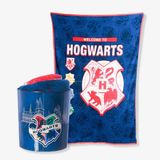 Kit Manta+balde Pipoca Hogwarts Casas Harry Potter Azul Zonacriativa