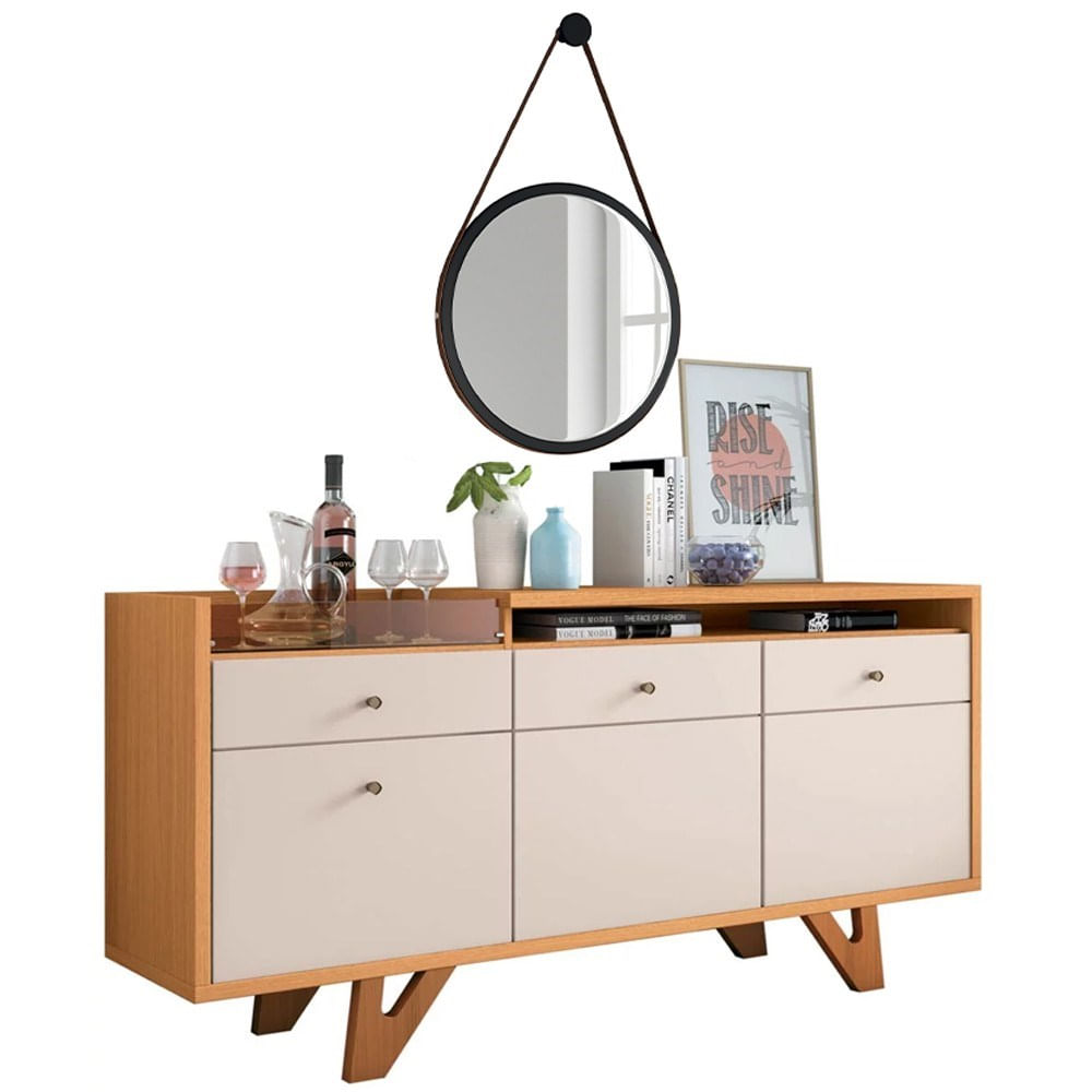 Balcão Buffet Ellora Com Espelho Adnet 54cm H01 Off White/cinamomo - Mpozenato