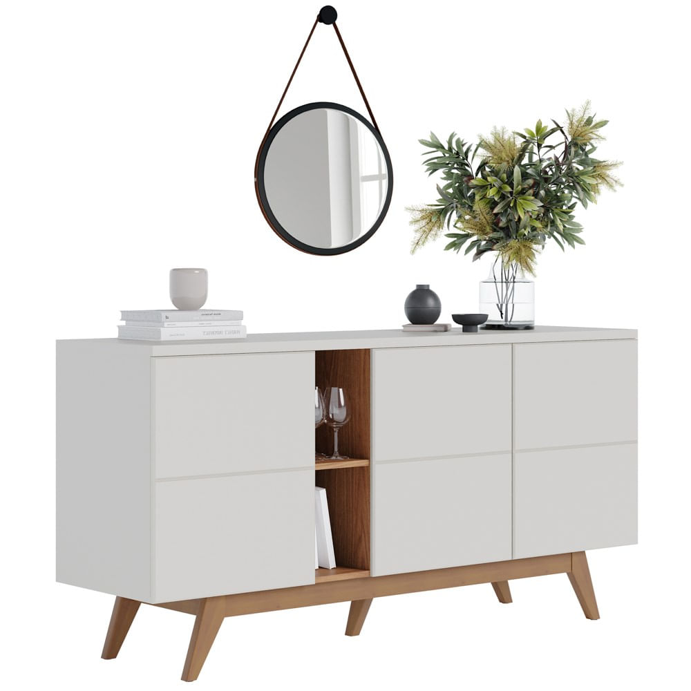 Balcão Buffet Rebeca Com Espelho Adnet 54cm C05 Off White/freijó - Mpozenato