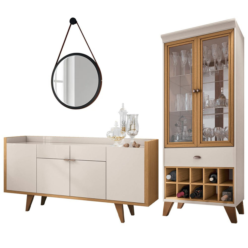 Cristaleira Adega Órfeo Buffet Sinfonia E Espelho 67cm H01 Off White/cinamomo - Mpozenato