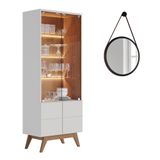Cristaleira Portas De Vidro Rebeca E Espelho Adnet 67cm C05 Off White/freijó - Mpozenato