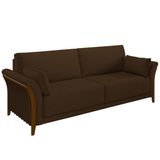 Sofá Living 3 Lugares 222cm Pés Madeira Roya M22 Veludo Marrom - Mpozenato