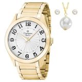Relógio Champion Feminino E Conjunto Semi Joia Cn25029W