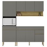 Armário De Cozinha 3 Peças Balcão 120cm Sem Tampo Lina03 K02 Gris/freijó - Mpozenato
