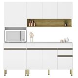 Armário De Cozinha 3 Peças Balcão 150cm Com Tampo Lina16 K02 Supremo/freijó - Mpozenato