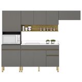 Armário De Cozinha 5 Peças Balcão Com Pia 150cm Lina20 K02 Gris/freijó - Mpozenato