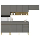 Armário De Cozinha 4 Peças Balcão Com Tampo 120cm Lina07 K02 Gris/freijó - Mpozenato
