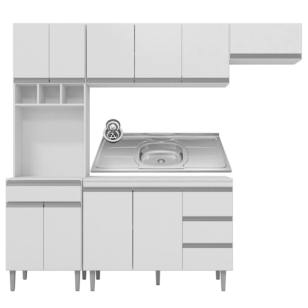 Cozinha Modulada 5 Peças Balcão Com Pia 120cm Andréia Branco - Ajl Móveis