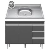 Balcão Gabinete Com Pia Inox 120cm Andréia 2 Portas Cinza – Ajl Móveis