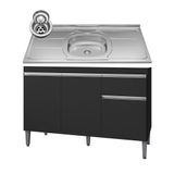 Balcão Gabinete Com Pia Inox 120cm 3 Portas E 1 Gaveta Tatiane Preto - Ajl Móveis