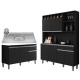 Cozinha Compacta Alice E Balcão Gabinete Com Pia Tatiane 120cm Preto - Ajl Móveis