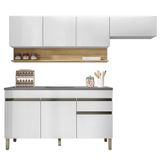 Armário De Cozinha 4 Peças Balcão Com Pia 120cm Lina08 K02 Supremo/freijó - Mpozenato