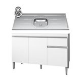 Balcão Gabinete Com Pia Inox 120cm 3 Portas E 1 Gaveta Tatiane Branco - Ajl Móveis